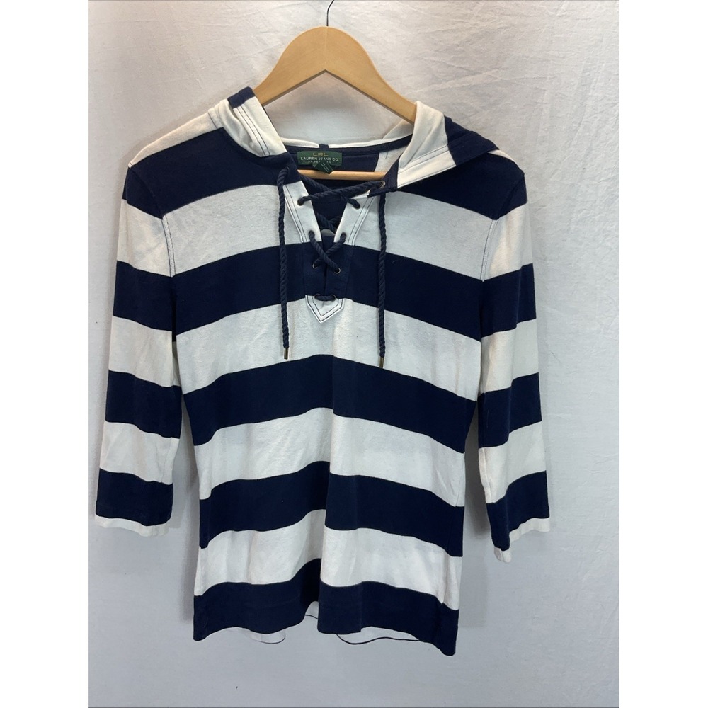 100% cotton Ralph Lauren Nautical Striped Coastal Grandma Hooded shirt – size M